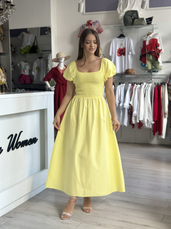 Promotii actuale - Rochie galbena lunga din bumbac