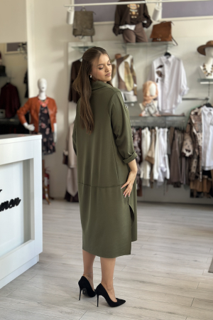 Rochie kaki casual cu guler ridicat [3]