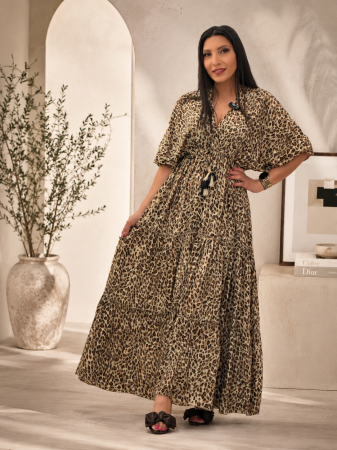Imbracaminte dama - Haine cu suflet - Rochie lunga animal print cu snur la spate