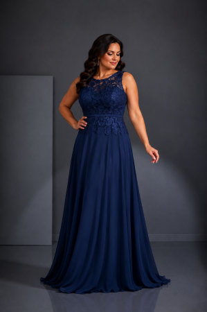 Colectia NOUA - Rochie lunga bleumarin cu broderie