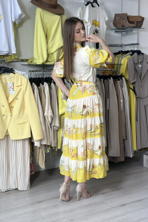 Rochie lunga galbena cu imprimeu floral [2]