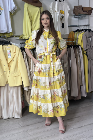 Promotii actuale - Rochie lunga galbena cu imprimeu floral