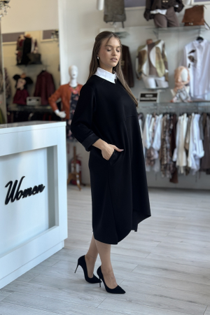 Rochie neagra casual cu guler rotund [2]