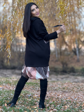Rochie neagra cu gluga si imprimeu artistic [3]