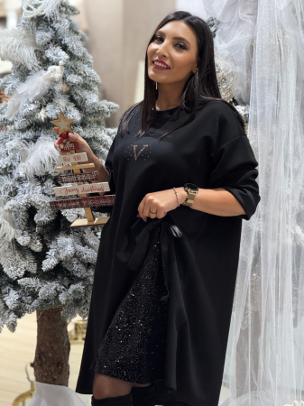 Rochie neagra din vascoza cu insertie din paiete [1]