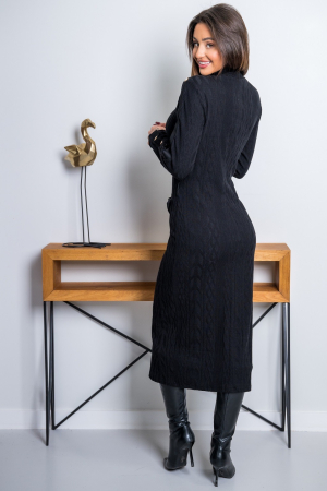 Rochie neagra lunga cu maneci si curea in talie [3]