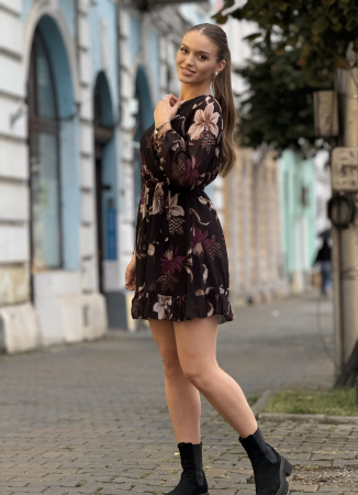 Rochie neagra scurta cu anchior si imprimeu floral [2]