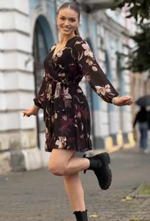 Rochie neagra scurta cu anchior si imprimeu floral [1]