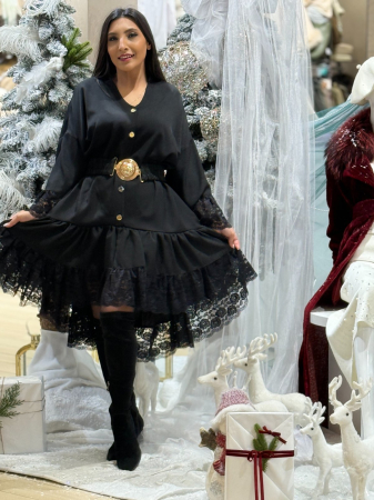 Rochie neagra tip camasa cu nasturi si curea in talie [3]