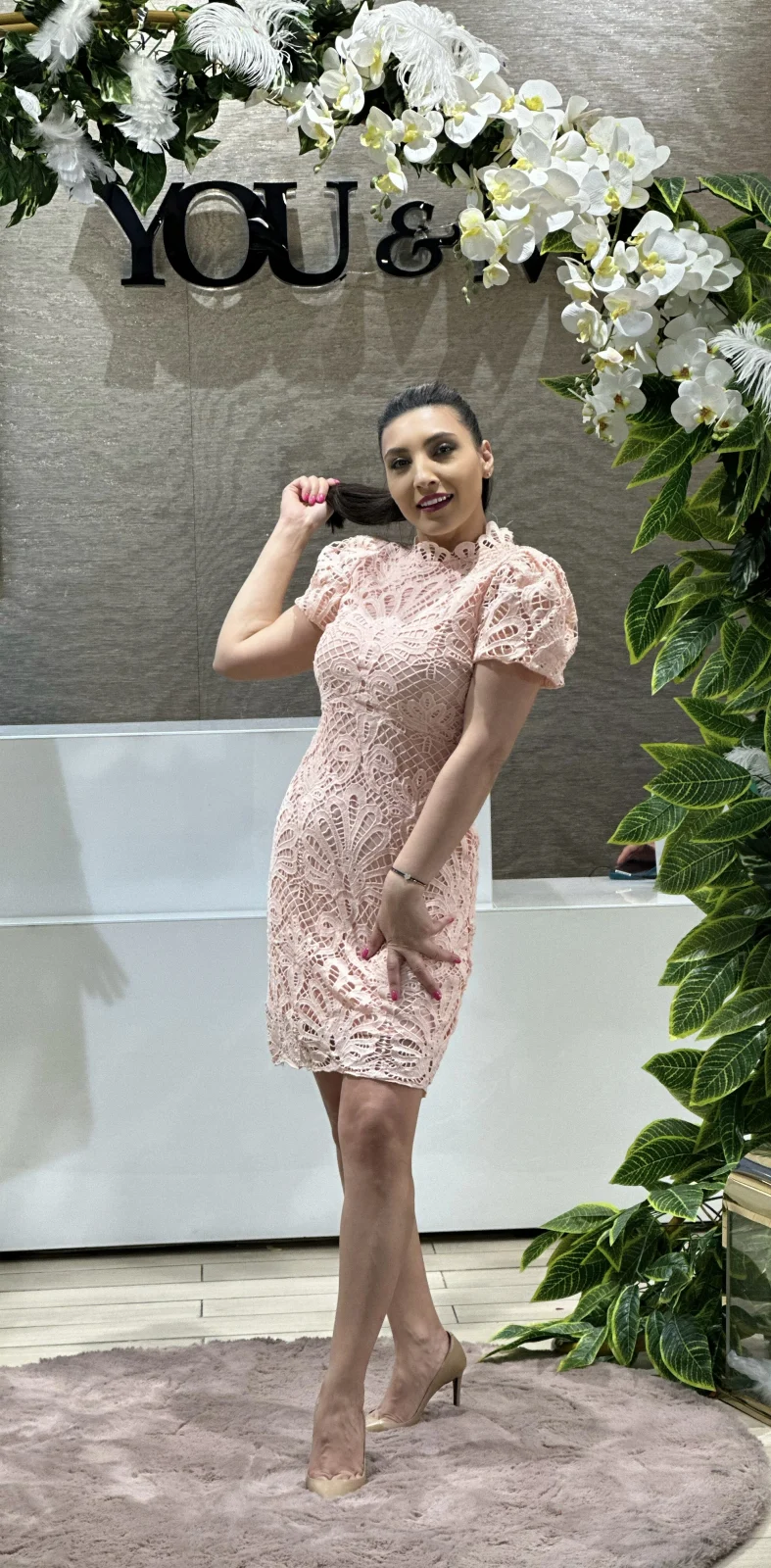 Black Friday de Vara - Rochie roz pudra din dantela