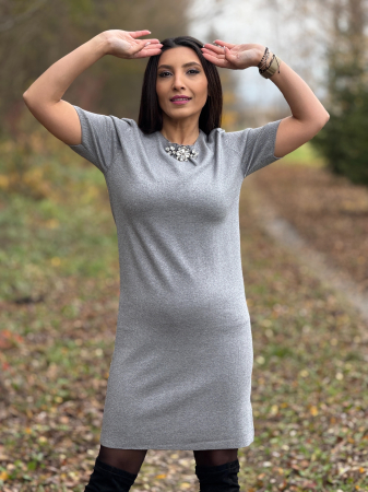Rochie scurta gri cu aplicatie cu pietricele la gat [5]