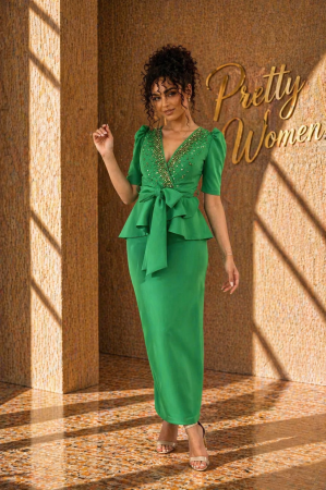 Imbracaminte dama - Haine cu suflet - Rochie verde cu anchior si aplicatii pietricele