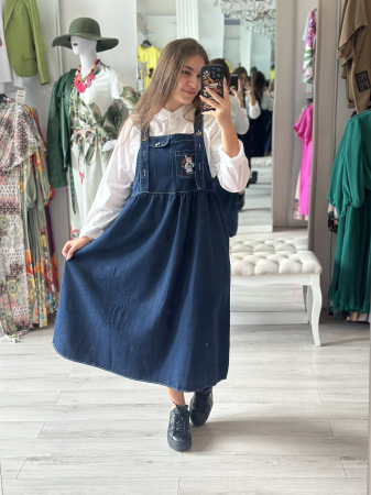 Rochii de zi - Rochita scurta din blug albastru tip sarafan