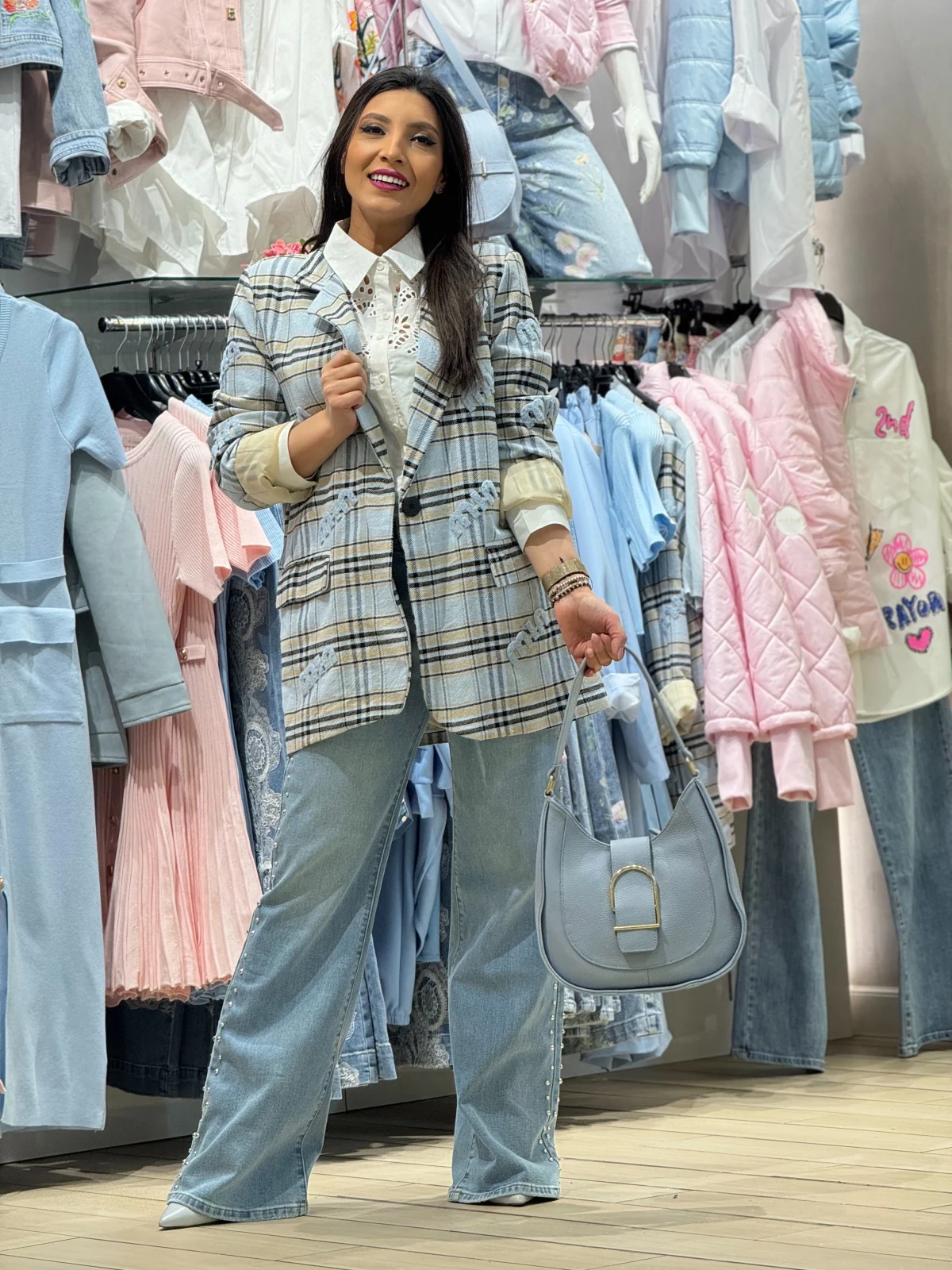 Colectia NOUA - Sacou dama albastru cu carouri fine