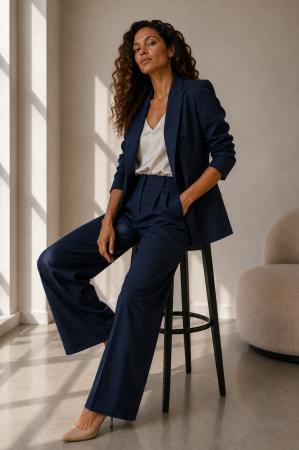 Sacouri - Sacou dama bleumarin cu rever si maneci incretite
