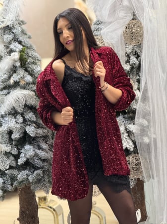 Sacouri - Sacou dama bordo din paiete