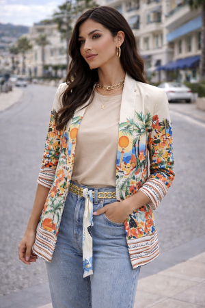 Sacouri - Sacou dama cu imprimeu mediteranean