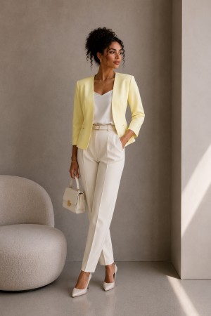 Sacouri - Sacou dama galben pastel scurt