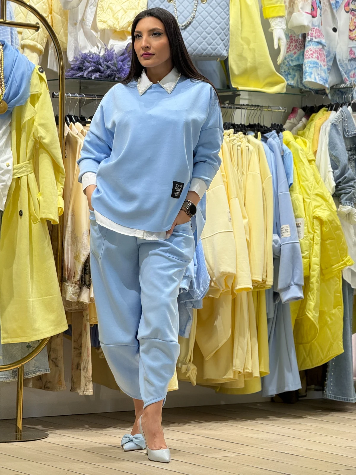 Trening - Trening dama bleu cu pantaloni asimetrici