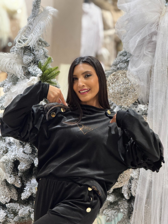 Trening dama negru cu volanase la maneci [6]