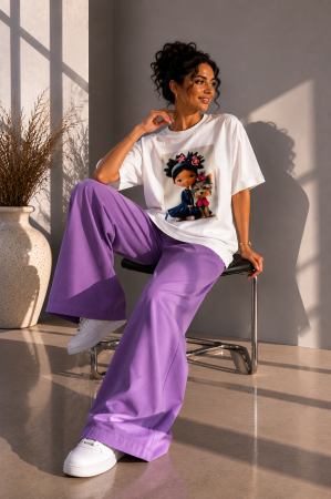 Tricouri la 1+1 =  - 50% - Tricou dama alb cu catel cu fundita roz