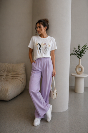 Imbracaminte dama - Haine cu suflet - Tricou dama alb cu imprimeu 3D lalea mov