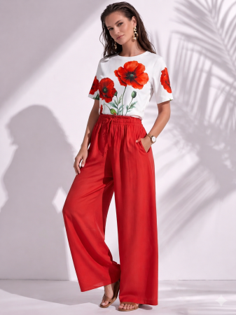 Tricouri si topuri - Tricou dama alb cu imprimeu maci