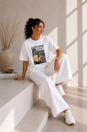 Imbracaminte dama - Haine cu suflet - Tricou dama alb cu imprimeu motocicleta crem