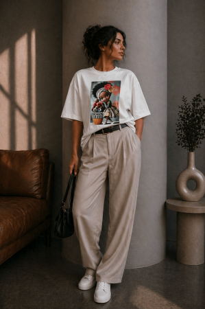 Tricouri si topuri - Tricou dama alb din bumbac cu imprimeu fetita cu briose