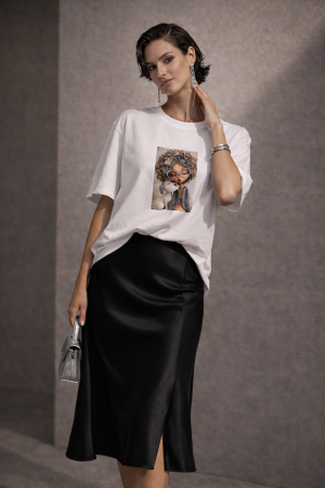 Tricouri si topuri - Tricou dama alb din bumbac cu imprimeu fetita si catel