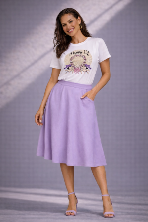 Colectia NOUA - Tricou dama alb din bumbac cu lavanda si pietricele aplicate -