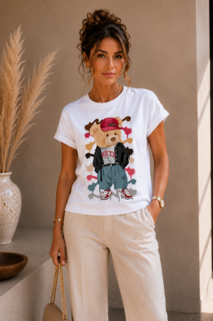 Noutati - Tricou dama casual alb - Hip Bear - Bumbac Organic