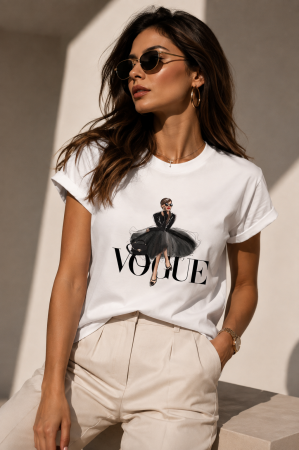 Noutati - Tricou dama casual alb - Vogue - Bumbac Organic