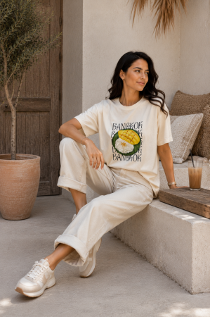 Imbracaminte dama - Haine cu suflet - Tricou dama crem cu imprimeu BANGKOK