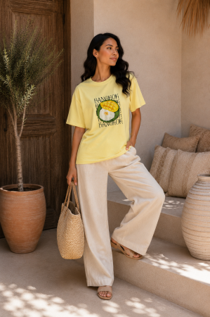 Colectia NOUA - Tricou dama galben cu imprimeu BANGKOK