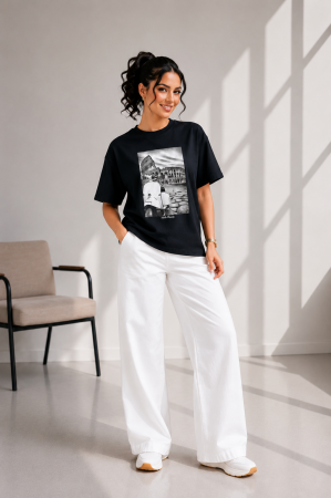 Imbracaminte dama - Haine cu suflet - Tricou dama negru cu imprimeu motocicleta alba