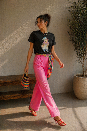 Imbracaminte dama - Haine cu suflet - Tricou dama negru cu imprimeu ursulet - Holiday Time