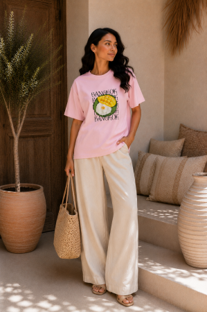 Imbracaminte dama - Haine cu suflet - Tricou dama roz cu imprimeu BANGKOK