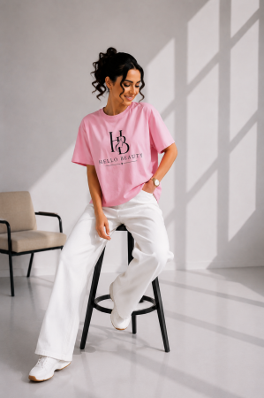 Imbracaminte dama - Haine cu suflet - Tricou dama roz cu imprimeu HELLO BEAUTY