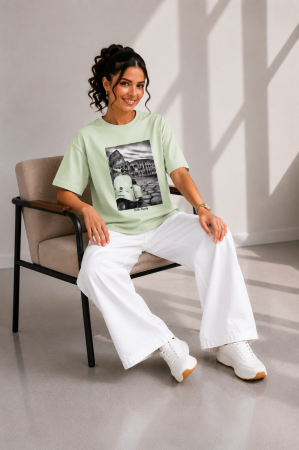 Imbracaminte dama - Haine cu suflet - Tricou dama verde deschis imprimeu motocicleta verde