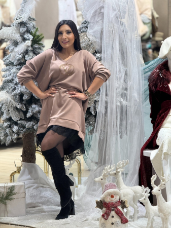 Bluze - Tunica dama bej cu anchior si pietricele aplicate