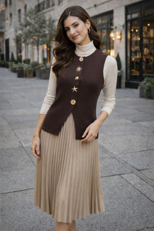 Vesta - Vesta dama maro cu nasturi decorativi
