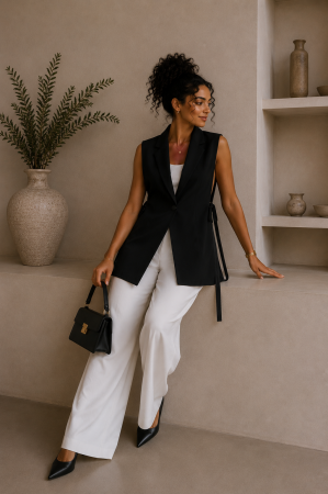 Noutati - Vesta dama neagra cu cordon in lateral
