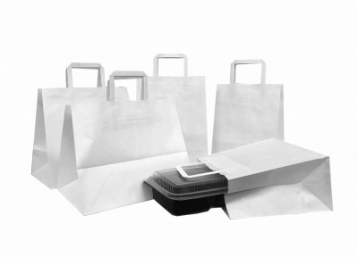Punga de hartie alba cu maner plat 22/11/24cm [1]