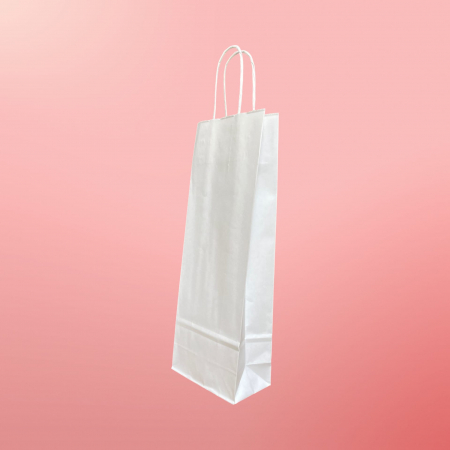 Pungi Tip Cadou / Lux - Punga Sticla/ Bauturi 14 x 8 x 39cm Alba