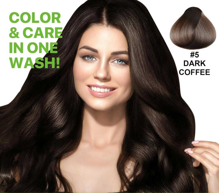 Sampon Colorant Maro Inchis, Acoperire Fire Albe si Regenerare 3 in 1, #5 Dark Coffee, 500 ml-big