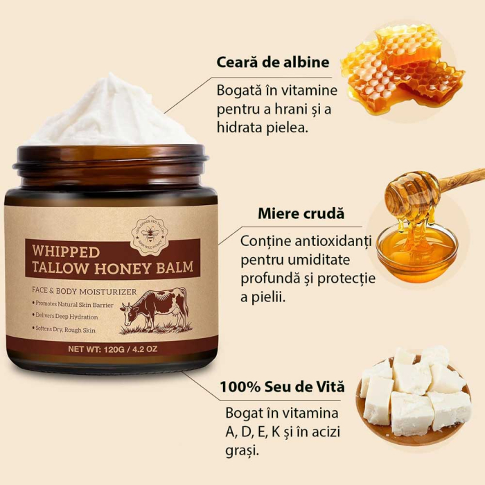 Balsam din Seu de Vita cu Miere Cruda, pentru Fata si corp, 100% Pur, 120 g-big