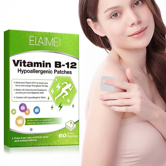 Plasturi cu Vitamina B12, B3, B6 și C – 60 plasturi hipoalergenici pentru digestie și combaterea anemiei-big