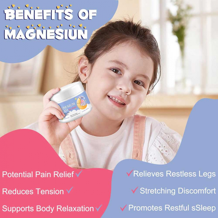 Crema cu Magneziu pentru Copii cu Unt de Shea, Aloe Vera si Galbenele, Calm, Relaxare si Somn Linistit, NOVA KISS®, 150 g-big
