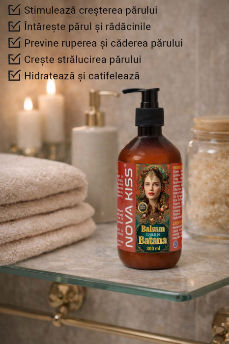 Balsam de Par cu Ulei de Batana pentru Cresterea si Regenerarea Parului NOVA KISS®, Premium, 300 ml-big